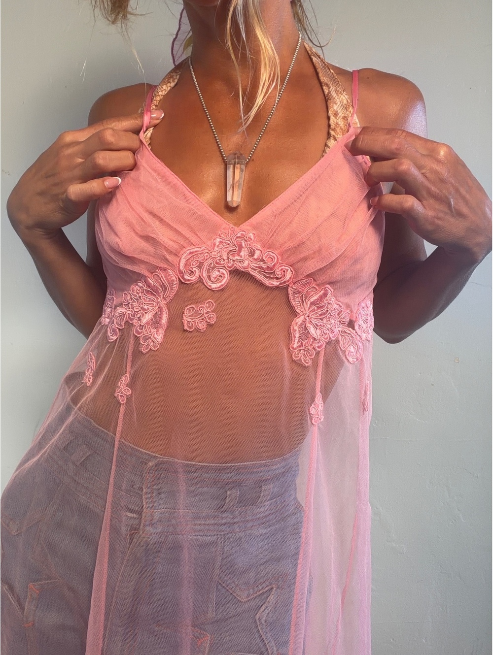 Victoria Secret Pink Sheer Lace Embroidered Babydoll Nightie Lingerie
